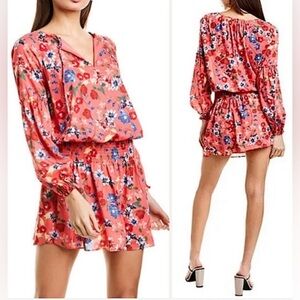 Parker Women's Pink Floral Smocked Drop Waist Mini Dress Sz XS Party‎ Summer